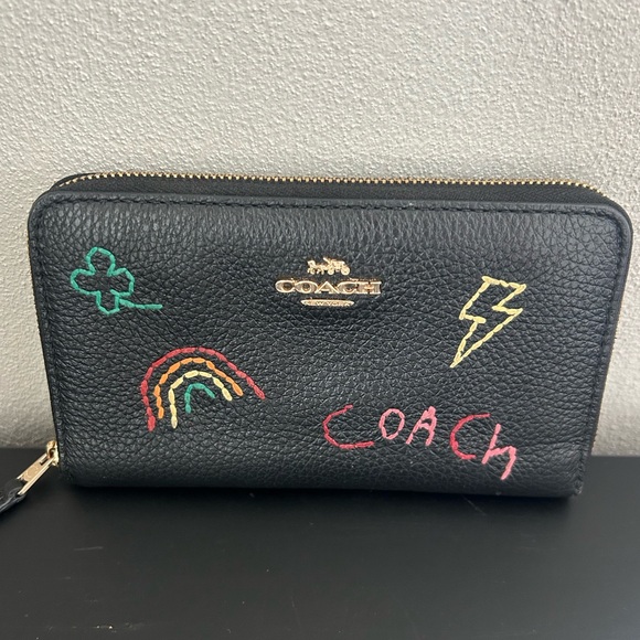 Coach Medium Black ID Wallet with Colorful Diary Embroidery C9104 - Picture 4 of 11